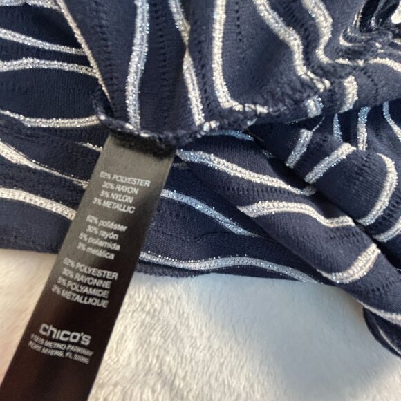 Chico's Womens Navy White Metallic Wave Pattern Three-Quarter Sleeve Top Size 1 - Picture 4 of 8